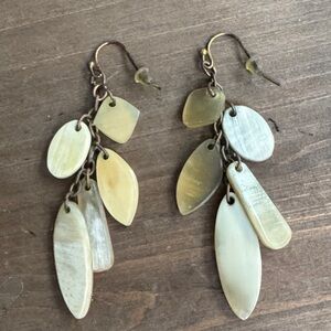 Natural Shell Leaf Drop Earrings in Pale Yellow & Cream